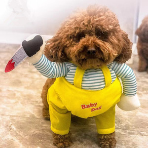 Costume de Chucky pour chien, déguisement amusant de poupée tueuse avec couteau et perruque pour chiens de petite et moyenne taille pour Halloween - Product Image 2