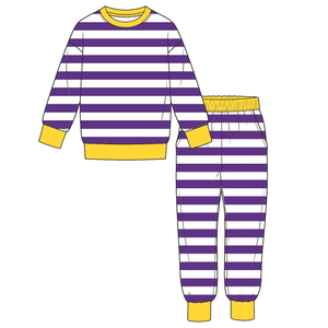 Ensemble de pyjama pour garçons de haute qualité, à rayures colorées, tissu doux, manches longues, vêtements de détente rayés pour enfants - Product Image 4
