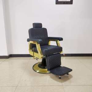 Fauteuil de barbier de luxe en acier inoxydable avec base en titane noir et pompe géante, dossier inversé, pour salon de coiffure - Product Image 1