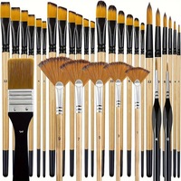 Bveiw Art – Ensemble de 32 pinceaux en bois et nylon avec pinceaux plats, ronds, à liner et éventail pour étudiants, fournitures d'art pour la peinture à l'huile