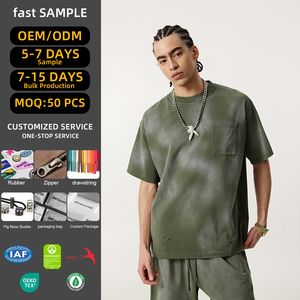 T-shirt Homme Oversize 285 GSM 100% Coton avec Patch Ouvert Effet Spray Chêne de Chine, Coupe Ajustée aux Épaules, Manches Courtes - Product Image 1