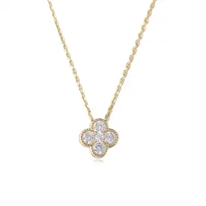 Placcato oro lucky 4 collana girocollo quadrifoglio gioielli delicato argento Sterling 925 Bling zircone cubico moda per donna