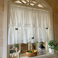 Cortinas de ventana de poliéster con encaje jacquard floral estilo pastoral transfronterizo, cortinas cortas de media altura estilo americano, translúcidas, color café.