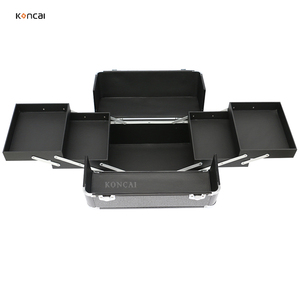 Koncai fama nhà máy kim cương đen chuyên nghiệp lớn xe đẩy nhôm mỹ phẩm trường hợp cán trang điểm trường hợp với khay KC-TR002 - Product Image 6