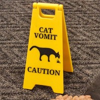 Panneau d'avertissement Cat Vomit, panneau décoratif animal en plastique jaune, style rétro, montage sur table