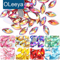 OLeeya Hotsale Échiquier Oeil de Cheval Dos Plat Acrylique Marquise Pierre 7*15mm Navette Dos Plat Cristal Tissu Strass Robe