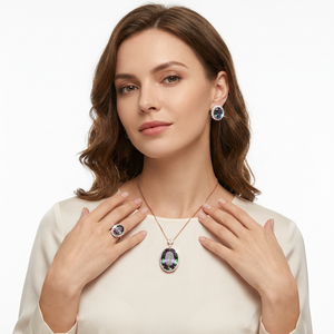 9 Trending 2026 New Arrivals <b>Gold</b> Plated Vintage Copper 15*20-13*18mm Oval Cut Cubic Zirconia 3 Pieces Set Big Jewelry Set Women - Product Image 2