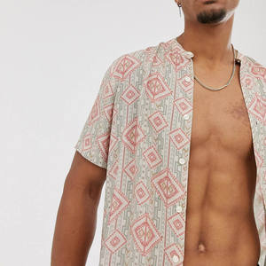 カジュアルでリラックスしたフィットの夏のボタン前立てハワイアンシャツジオトライバルプリントシャツ、おじいちゃんの襟付き - Product Image 2