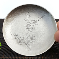 Sous-verre en étain pur à motif branche de prunier, support de tasse isolant thermique, petite assiette métallique multi-usage pour collations, bonbons et noix