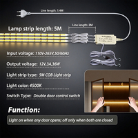 Lampe de placard/bibliothèque à double capteur de porte de 5 mètres, 12V36W, 5M, 4500K blanc naturel, avec capteur de contrôle double porte, bande LED COB