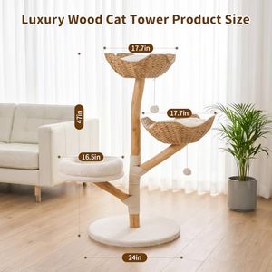 Wholesale 47 Inch Multi-Level Solid Wood Waterproof Tower OEM ODM Custom Logo Sisal Scratching Post Condo Large Adult Carton - Product Image 4