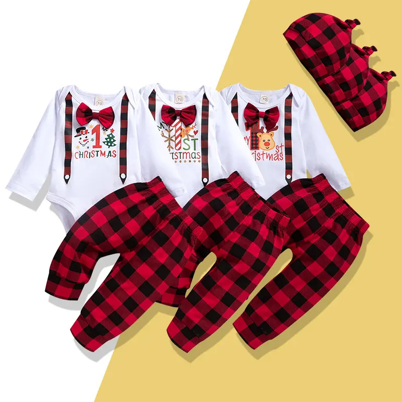 Pasgeboren Kleding. Katoen Lange Mouw Lente Baby Mijn Eerste Kerst Cartoon Rompertjes Baby Bodysuit Kleding Set Met Hoed