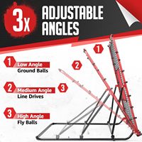 Jaring Rebounder Baseball Sudut Dapat Disesuaikan 4x4.5FT Pelatih Pitchback 2 Zona Pukulan Poliester Tahan UV Merah/Hitam