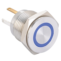 ONPOW 16mm Super plat anneau LED lumineux Métal bouton-poussoir avec de longues broches (GQ16PF-10E/JL/B/2.8 V/S) CE, RoHS