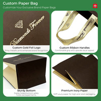 Bolsas de Regalo de Lujo con Logotipo Impreso en Dorado, Cartón Color Marfil con Asas de Cinta Personalizadas para Empaque de Joyas y Diamantes