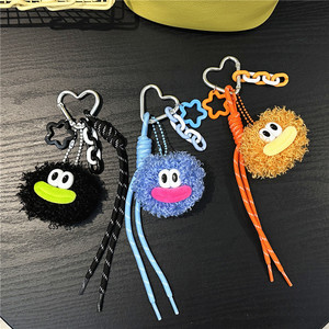Cute Fluffy <b>Monster</b> Pom Pom Keychain Heart Carabiner Star Chain Bag Charms Kawaii Plush Ball Pendant Backpack Key Chain - Product Image 3