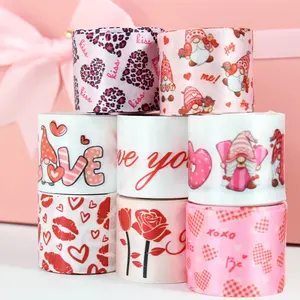 New Product Wholesale Sweet Love and Heart Valentines Day Pink Satin Ribbon for Jewelry Box Wrapping Custom Ribbon Printed