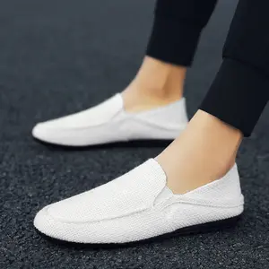 Grosir Musim Panas Musim Semi Linen Slip On Mode Sepatu Berjalan Desainer Kosong Sepatu Kasual Pria Malas