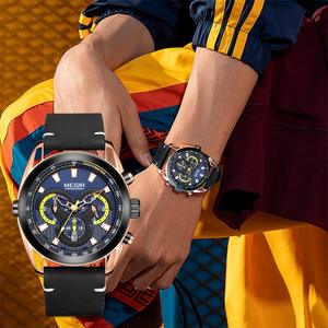 Montre tendance pour homme, chronographe bleu, bracelet en cuir, montre sport à quartz, nouvelle montre pour homme - Product Image 2