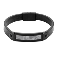 Bracelet en cuir véritable et acier météorite - Fermoir magnétique en acier inoxydable, bracelet de créateur pour homme, vente en gros