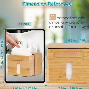 Boîte de <span class=keywords><strong>rangement</strong></span> en bambou personnalisée pour serviettes de visage jetables, distributeur de mouchoirs en bois avec façade coulissante - Product Image 3