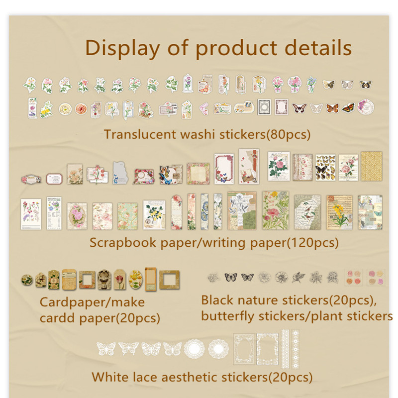 Adesivi vintage per scrapbooking, 50 fogli di adesivi washi pretagliati