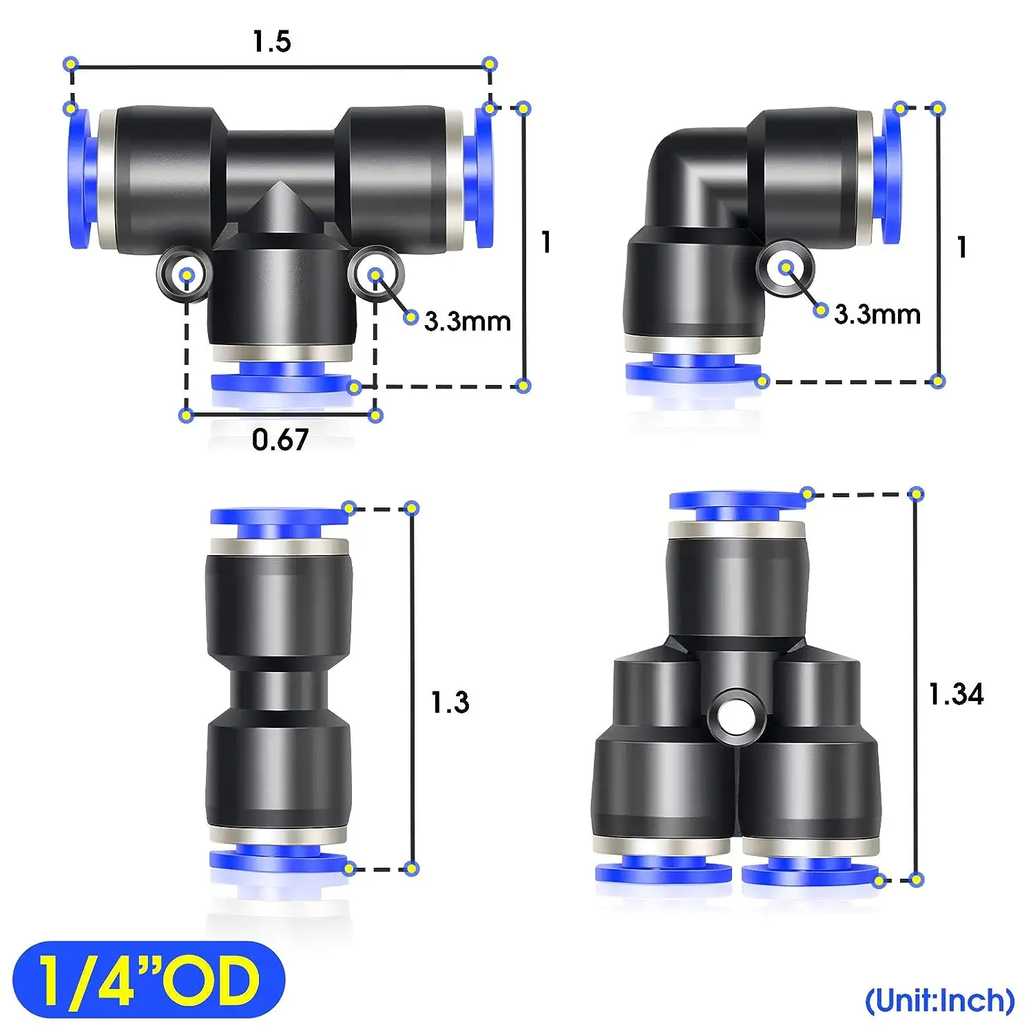 Conector pneumático PE PV PU PY 1/4 de polegada OD Push para conectar acessórios Um toque Push In Pipe Air Plastic para conexão