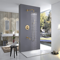 Mitigeur de douche mural encastré chaud/froid en or mat pour salle de bain avec pommeau de douche pluie