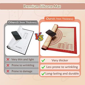 Grand <span class=keywords><strong>tapis</strong></span> de pâtisserie en silicone avec rouleau à pâtisserie en bois Outils de cuisine réutilisables antidérapants sans danger pour la nourriture-Ensemble de cuisson du pain - Product Image 4