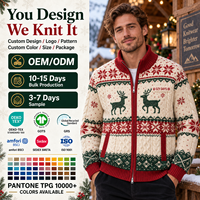 Herren Weihnachts-Strickjacke mit Reißverschluss, Nordisches Rentier-Schneeflocken-Jacquard-Strickmuster, Vintage Winter-Strickwaren OEM ODM Großhandel