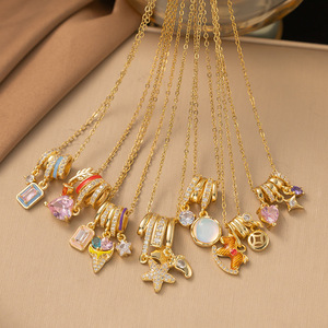 Collar chapado en oro llamativo para mujer, joyería fina de moda con colgante de cobre y circón brillante, venta al por mayor - Product Image 1