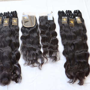 Extensiones de cabello humano con trama de templo crudo indio, cierre de encaje HD, paquetes de ondas profundas, cierre de encaje ondulado rizado de onda Natural - Product Image 1