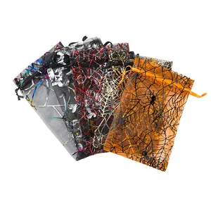 Sacs en Organza transparents d'halloween pochettes de faveur de fête sacs de friandises de bonbons pour mariage fournitures de fête de Festival de noël