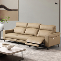 Canapé sectionnel inclinable moderne en cuir véritable 3 places avec mécanisme d'inclinaison électrique, fonctions de massage et de refroidissement