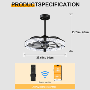 24'' Modern Crystal <b>Ceiling</b> <b>Fan</b> with Lights Dimmable LED <b>Remote</b> & APP <b>Control</b> Black andelier for Bedroom Living Room Kitchen - Product Image 5