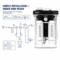 Système de purification d'eau par osmose inverse AICKSN MH-RO600G 600GPD 0,0001 µm sous évier avec robinet