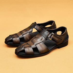 Sandales d'été de luxe personnalisées pour hommes, en cuir de vachette tissé à la main, respirantes, avec fermeture auto-agrippante, pour affaires et loisirs en extérieur - Product Image 6