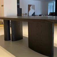 Table à manger ovale vintage en bois massif noir style Wabi-Sabi, pour la maison et le bureau, personnalisable, sans assemblage, plan de travail design