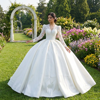 Robe de mariée rétro en satin à manches longues Lscm70, robe de princesse élégante, Jancember