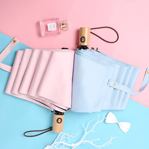 Paraguas Automático con Mango de Madera Resistente a los Rayos UV, 100 cm, 8 Varillas de Nailon, Diseño Minimalista, para Viajes, Uso en Días Soleados y Lluviosos - Product Image 2