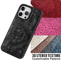 Étui de téléphone personnalisé en cuir microfibre pour iPhone 15 Pro Max, motif floral en relief 3D, techniques de gravure protectrices