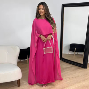 Robes pour femmes grande taille, col rond, châle de balançoire ample, robe en mousseline de soie solide, robe longue de Bohème, vêtements arabes - Product Image 5