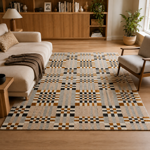<span class=keywords><strong>Tappeto</strong></span> Moderno di Lusso in <span class=keywords><strong>Lana</strong></span> Neozelandese con Motivo Geometrico Patchwork, Nuovo Design Trendy per Majlis di Dubai, <span class=keywords><strong>Tappeto</strong></span> Annodato a Mano - Product Image 2