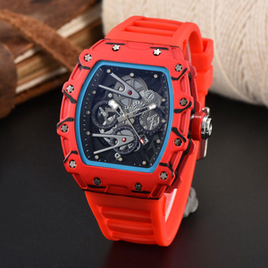 Reloj de cuarzo multicolor con esqueleto, correa de caucho, forma de barril, reloj para hombre, reloj casual para hombre, reloj de cuarzo de alta calidad. - Product Image 2