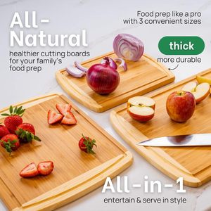Juego de tablas de cortar de bambú rectangulares, antibacterianas, no tóxicas y duraderas para uso en la cocina del hogar. - Product Image 3
