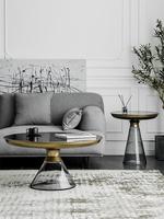 Ensemble table basse de salon moderne et luxueux en verre trempé doré avec marbre noir et acier Table d'appoint au design élégant
