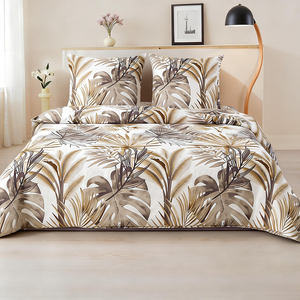 Housse de couette 3 pièces en coton 100% imprimé feuilles de plantes modernes, 200TC, respirante, écologique, blanc, brun clair, literie douce pour - Product Image 2