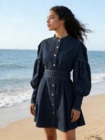 Robes décontractées en jean pour femmes, personnalisables en usine, bleu campagnard, à manches longues, lavage enzymatique, méthode de tissage.