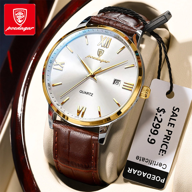 POEDAGAR Men Sport Cheap Watch Wholesale High Quality Luxury Leather Watch Men Luminous Waterproof Date Quartz Watches Men Wrist