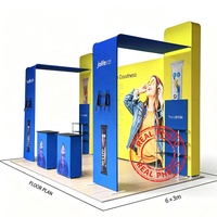 Stan Pameran Modular 10x20 kaki, Sistem Tension Fabric Bebas Alat, Rangka Aluminium, Dilengkapi Rak dan Koper Beroda